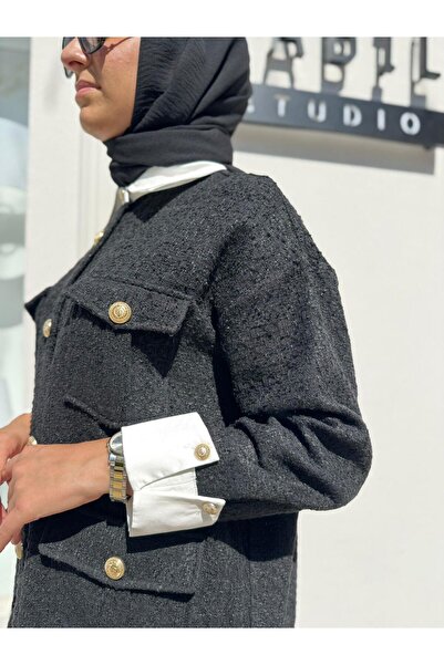 Babil Butik Moon Shirt Detailed Tweed Jacket Black