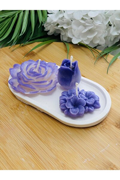 FSG GLOBAL Dekoratif Kokulu Çiçek Mum Seti ve Tepsi | El Yapımı Renkli Aromat...