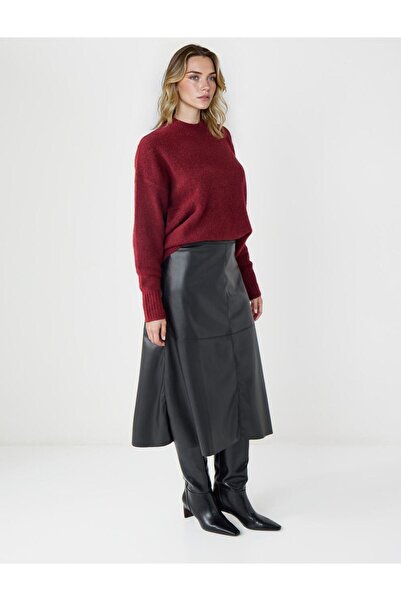 Jimmy Key Siyah Normal Bel Deri Görünümlü Midi Etek