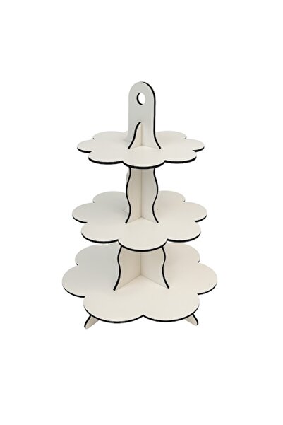 OEM Suport elegant cu 3 niveluri pentru brioșe și tort, din lemn MDF alb de 4...