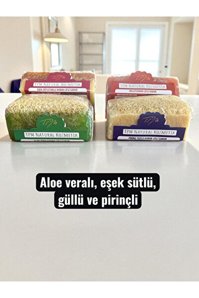 Tpm Natural Handmade Pumpkin Fiber Soap 4 in 1 Set (Aloe Vera, Donkey Milk, Rose, Rice) 440 Grams