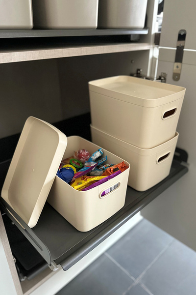 Prima Nova Linea 6 Parça Dolap İçi Mutfak Çocuk Odası Raf Düzenleyici Saklama Kutusu - Bej