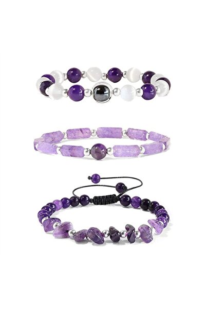 Choice 19cm Amethyst-3PCS 3pcs/Set Body-Purifying Amethyst Bracelet for Weigh...