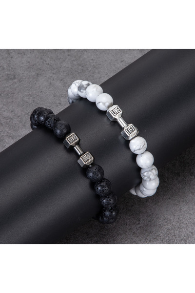 Choice مجموعة من قطعتين باللونين الأبيض والأسود من سوار الدمبل المصنوع من الح...