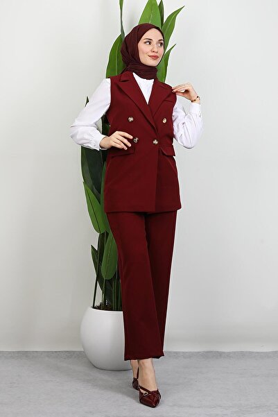 GİYZAMİLA Tomris Vest Set Set Burgundy