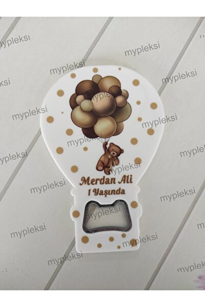 mypleksi Kahverengi ve Pembeli Balonlu Ayıcık Balon Açacak Magnet (10Adet)