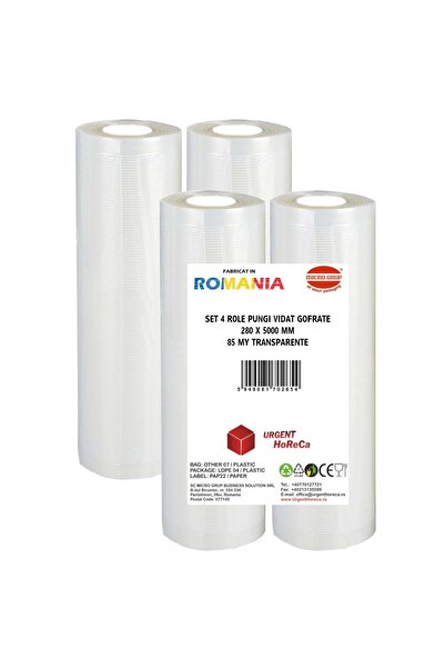 Urgent Horeca Set 4 role pungi vidat gofrate, dimensiuni 280x5000 mm, grosime 85 microni, preparare Sous Vide