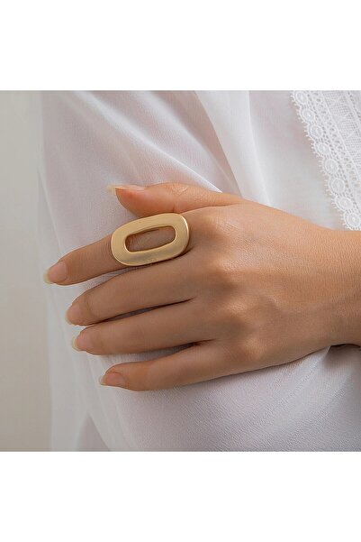 Choice خاتمان بيضاويان هندسيان كبيران مجوفان باللون الذهبي للنساء، خاتم إصبع إبداعي قابل للتعديل