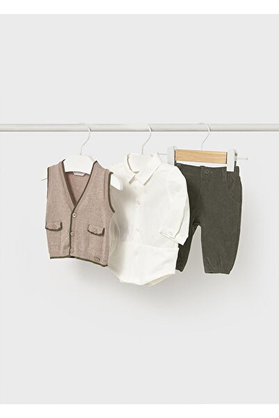 MAYORAL Kışlık Erkek Bebek 3'lü Set Yelek Pantolon ve Gömlek - Koyu Yeşil