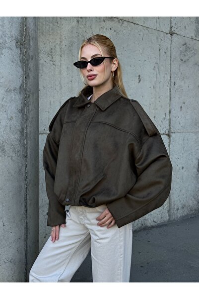 b buhari bykoc Oversized Trend Bomber Suede Jacket