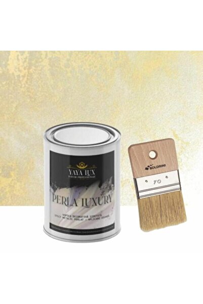 YaYa Color Luxury Decorative Paint, Perla Luxury Cream, with Pearl Flakes, 1 Liter and 70 mm Brush