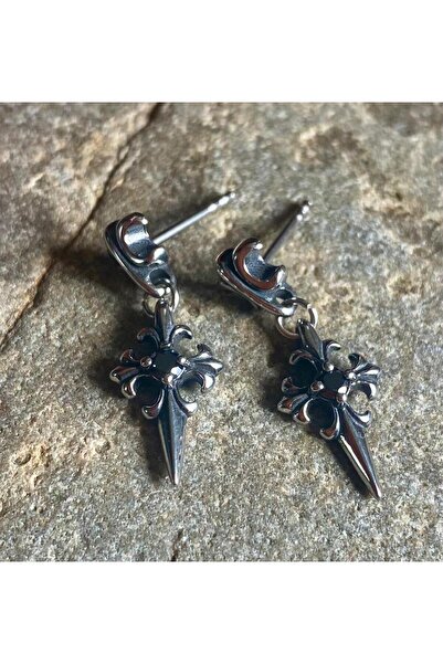 Viking Özel Tasarım Sallantılı Haç Cross 316L Paslanmaz Kararmaz Çelik Küpe Çift