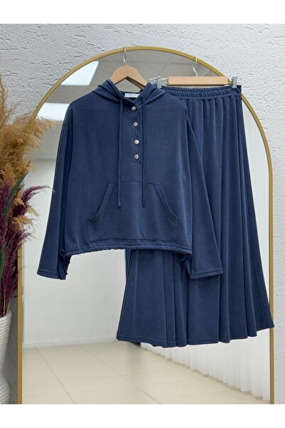 BENAHOLL Barina Pat Detailed Kangru Pocketed Skirt Suit-As084 Navy Blue