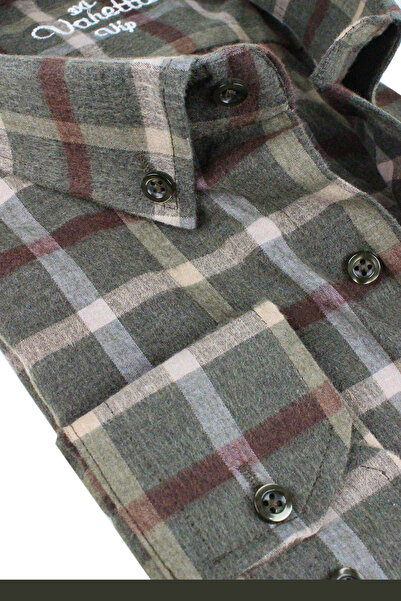 Varetta Plus Size Men's Green Wool Winter Shirt – Wide Cut Flannel Model with Pockets