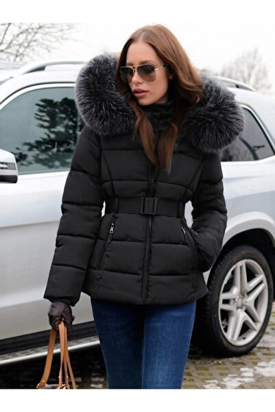 SETTY KOOP Women's Winter Puffer Jacket with Belt and Faux Fur Hood – Stylish Coat Women's Winter Puffer Jacket