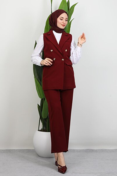 GİYZAMİLA Tomris Vest Set Set Burgundy