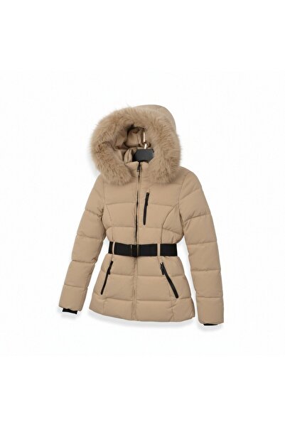 SETTY KOOP Jachetă pufoasă de iarnă pentru femei cu curea și glugă din blană artificială – Palton elegant Jachetă pufoasă de iarnă pentru femei