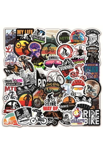 OEM Set de 50 de autocolante din vinil, design cu bicicletă de munte, multico...
