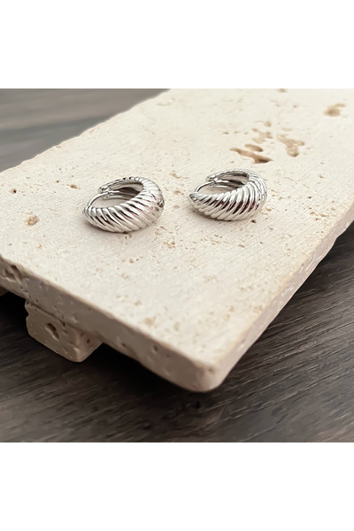 ATELİER GİZEM Xuping Tarnish Free Silver Color Hoop Women Steel Earrings