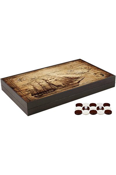 Z-Tools Lacquered wooden backgammon game, Trandy 58x48cm, PIRATE SHIP KORSAN, / ZTS5482-7
