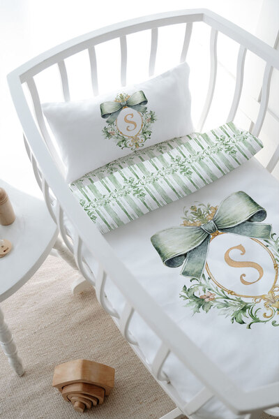 Tuğba Kuğu Mother's Side Crib Bedding Set (60X100) - Green Royal Series - Letter S