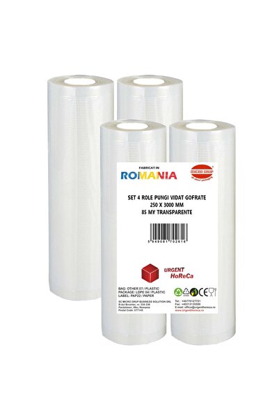 Urgent Horeca Set 4 role pungi vidat gofrate, dimensiuni 250x3000 mm, grosime 85 microni, preparare Sous Vide