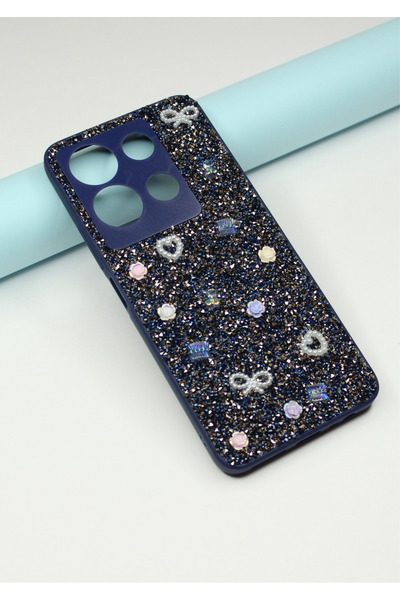 foxpower İnfinix Note 30 Taşlı Kılıf Gül Desenli Silikon Kılıf