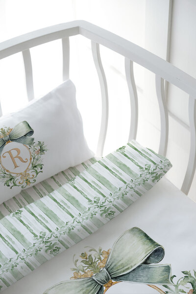 Tuğba Kuğu Mother's Side Crib Duvet Cover Set (60X100) - Green Royal Series - Letter R