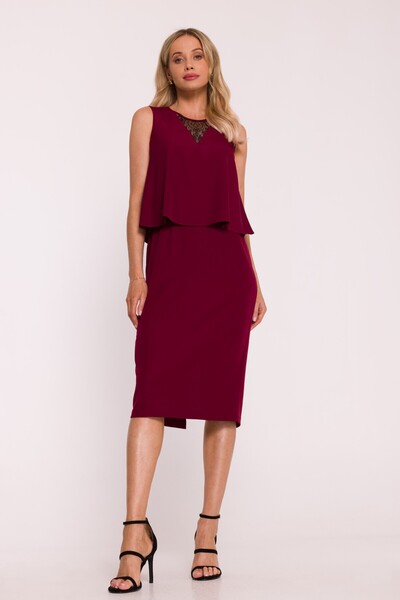 Stylove s422 Elegant dress with double top and lace insert