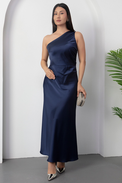 PULLIMM Tek Omuz Beli Büzgülü Saten Elbise YZC25Y244