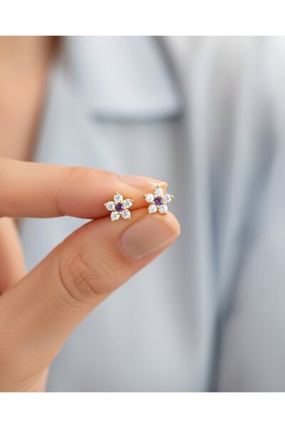 İNDİGO TAKI Feraye Minik Çiçek 14 Ayar Altın Küpe