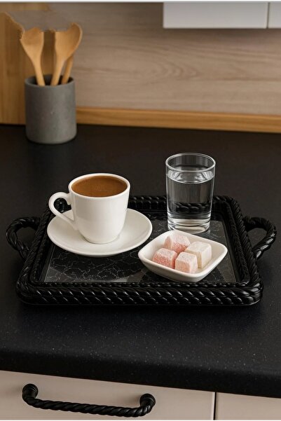 ZeDesign 6 Pieces Coffee Presentation Tray with Mesh Pattern Rectangular Black