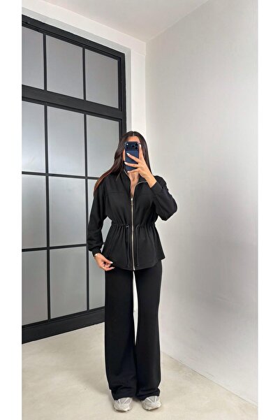 Gaus Black Drawstring Waist Cardigan Pants Two-Piece Modal Set Gaus-00571