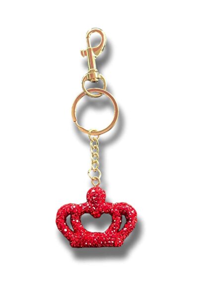 TAKIŞTIR Gold Color Crown Figured Red Stone Detailed Bag Charm/ Keychain