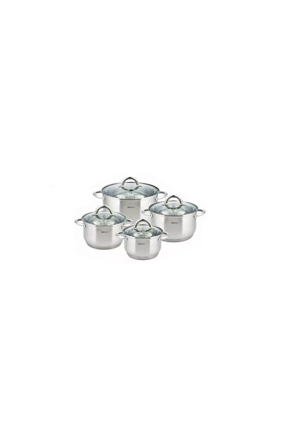 Kinghoff Set of 4 stainless steel pots with glass lid, sizes 16cm, 18cm, 20cm...