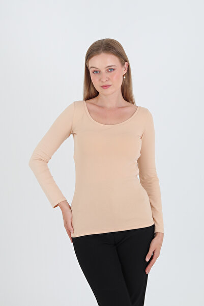 GIANT BASIC Boat Neck Beige Long Sleeve Blouse/Badi/Body/Top