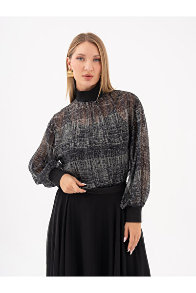 SERPİL Kol ve Yaka Ribanalı Asitmetrik Desenli Bluz 39279