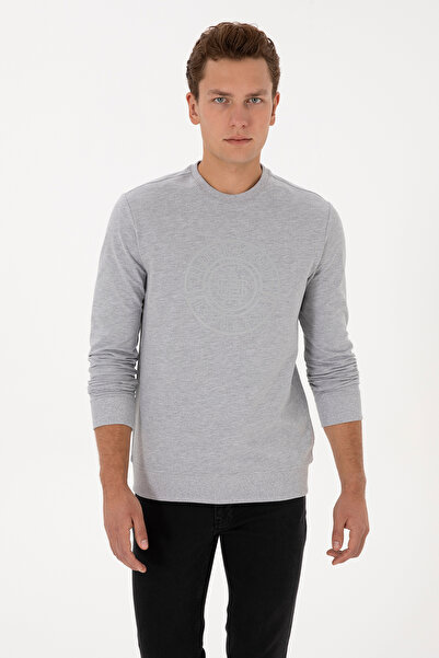 U.S. Polo Assn. Erkek Regular Fit Bisiklet Yaka Gri Melanj İnce Sweatshirt 50324788-VR086