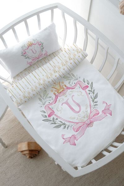 Tuğba Kuğu Mother's Side Crib Bedding Set (60X100) - Pink Royal Series - Letter U