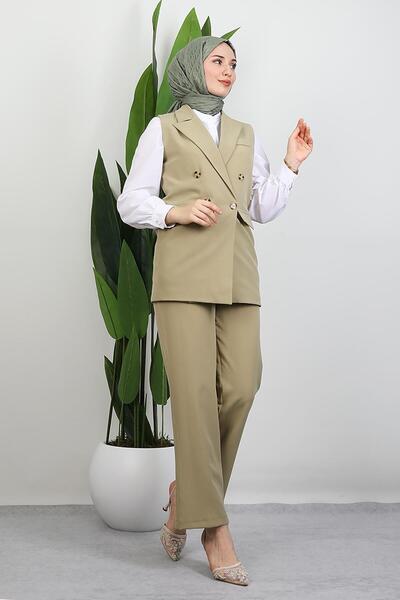GİYZAMİLA Tomris Vest Set Set Soft Green