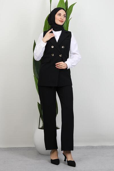GİYZAMİLA Tomris Vest Set Set Black