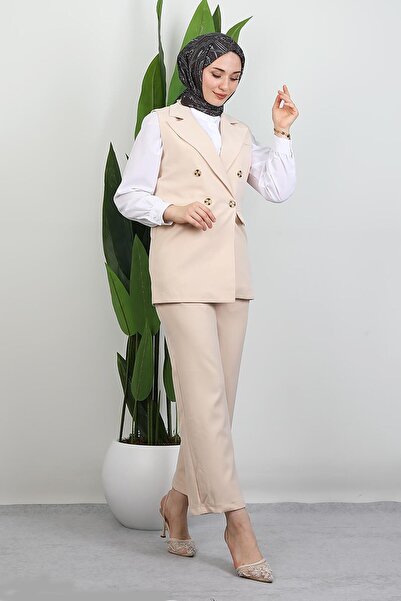 GİYZAMİLA Tomris Vest Set Set Cream