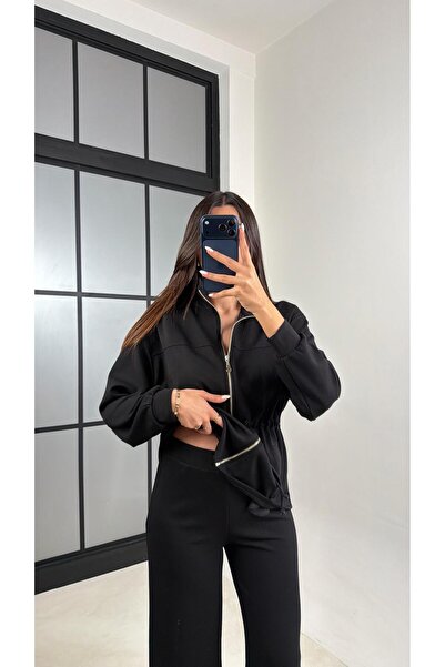 Gaus Black Drawstring Waist Cardigan Pants Two-Piece Modal Set Gaus-00571