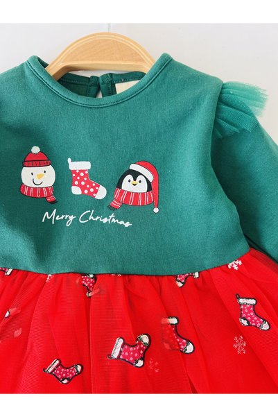 COLORED BABY Baby Girl Lined Tulle Skirt Christmas New Year Themed Dress One Piece