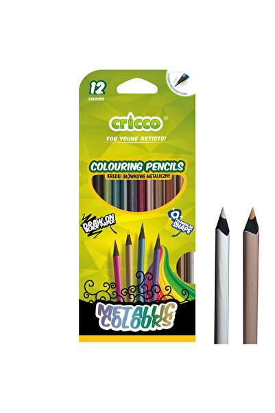 Other Creioane colorate triunghiulare Cricco, 12 culori, negru metalic, lemn CR321k12