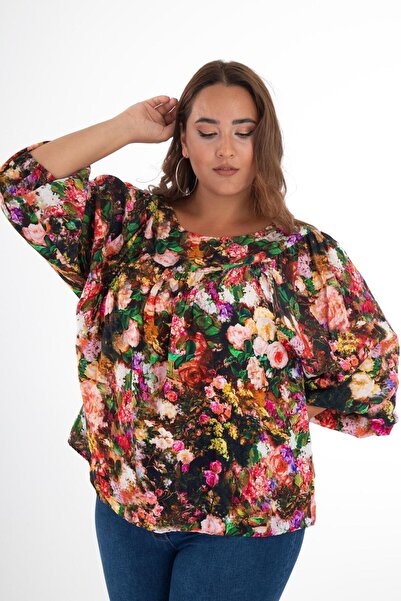 Roxxlen Γυναικεία μπλούζα μεγάλου μεγέθους με ντραπέ χρώματα στο μπροστινό μέρος Πολύχρωμη