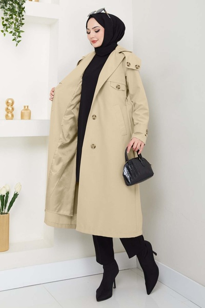 InStyle Ανοιχτό μπεζ καμπαρντίνα με επένδυση και λεπτομέρεια επιλογές στους ώμους