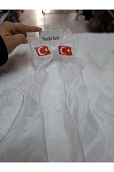 KAYAKİDS مشبك شريط مزين بالعلم التركي، مشبك أبيض