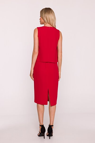 Stylove s422 Elegant dress with double top and lace insert