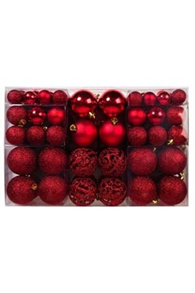 IRO Set Globuri Roșii de Crăciun - Mate, Strălucitoare și Sclipici 3-4-6 cm - 100 buc